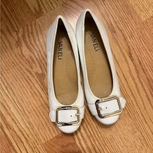 Vaneli White Flats with Silver Buckle Detail